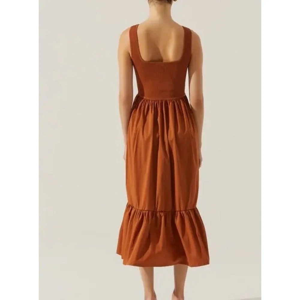 ASTR The Label Midi Dress Mixed Media Fit & Flare Sleeveless Poplin Brown Small - Picture 3 of 12